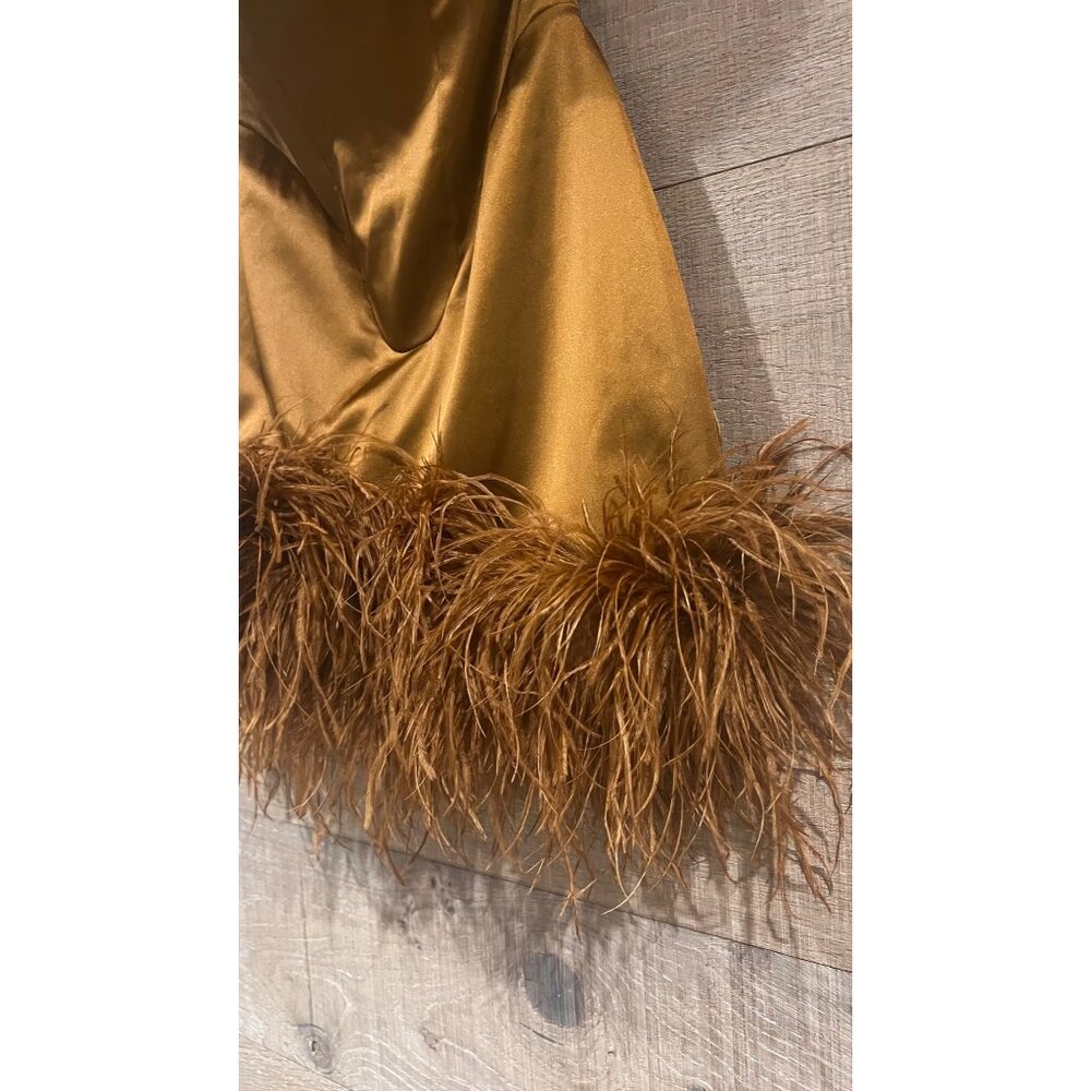 DELFI COLLECTIVE Adrienne Ostrich Feather Strapless bronze Mini dress size M - Picture 5 of 11
